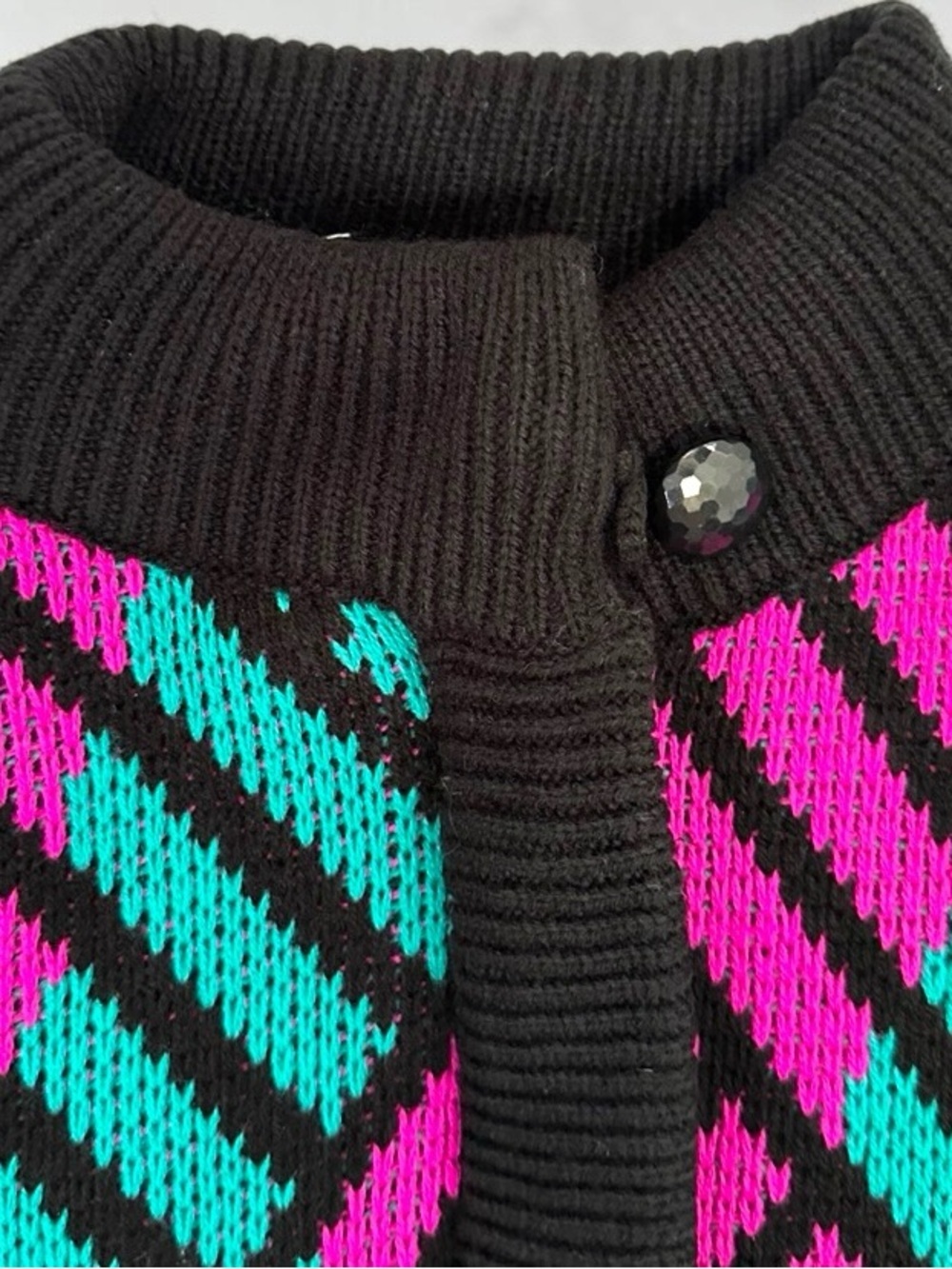 Vintage 80s Chori Oversized Colourblock Geometric Knit Bomber Jacket Pink Teal S - Picture 3 of 10
